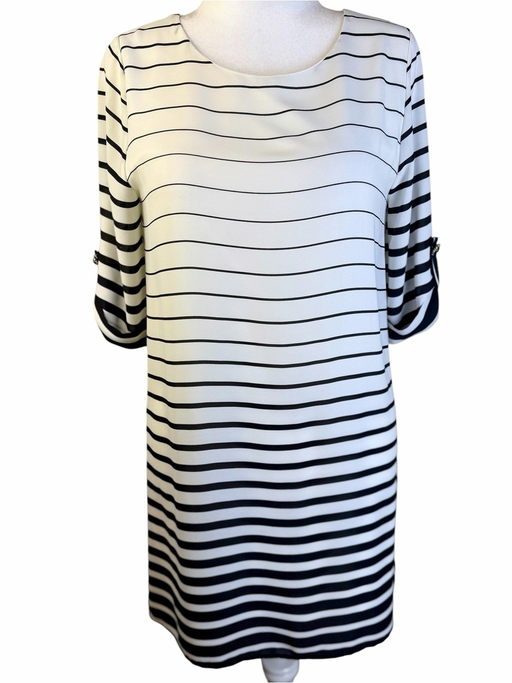 Everly Shift Dress with Black & White Stripes Size L